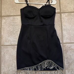 Dry Goods Black Mini Dress with Silver Fringe